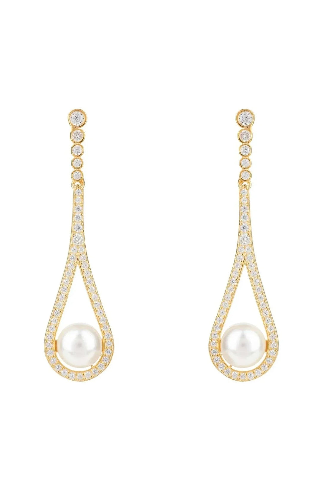 Cradled Pearl Drop Earrings Gold-0
