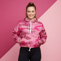 Camouflage Windbreaker Jacket | Women's Pink Cropped Pullover Hooded Jacket