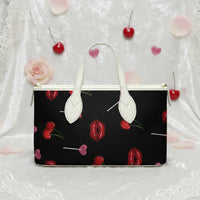 Black and Red Tote Bag | Personalized Mini Cherry Lips Handheld Purse