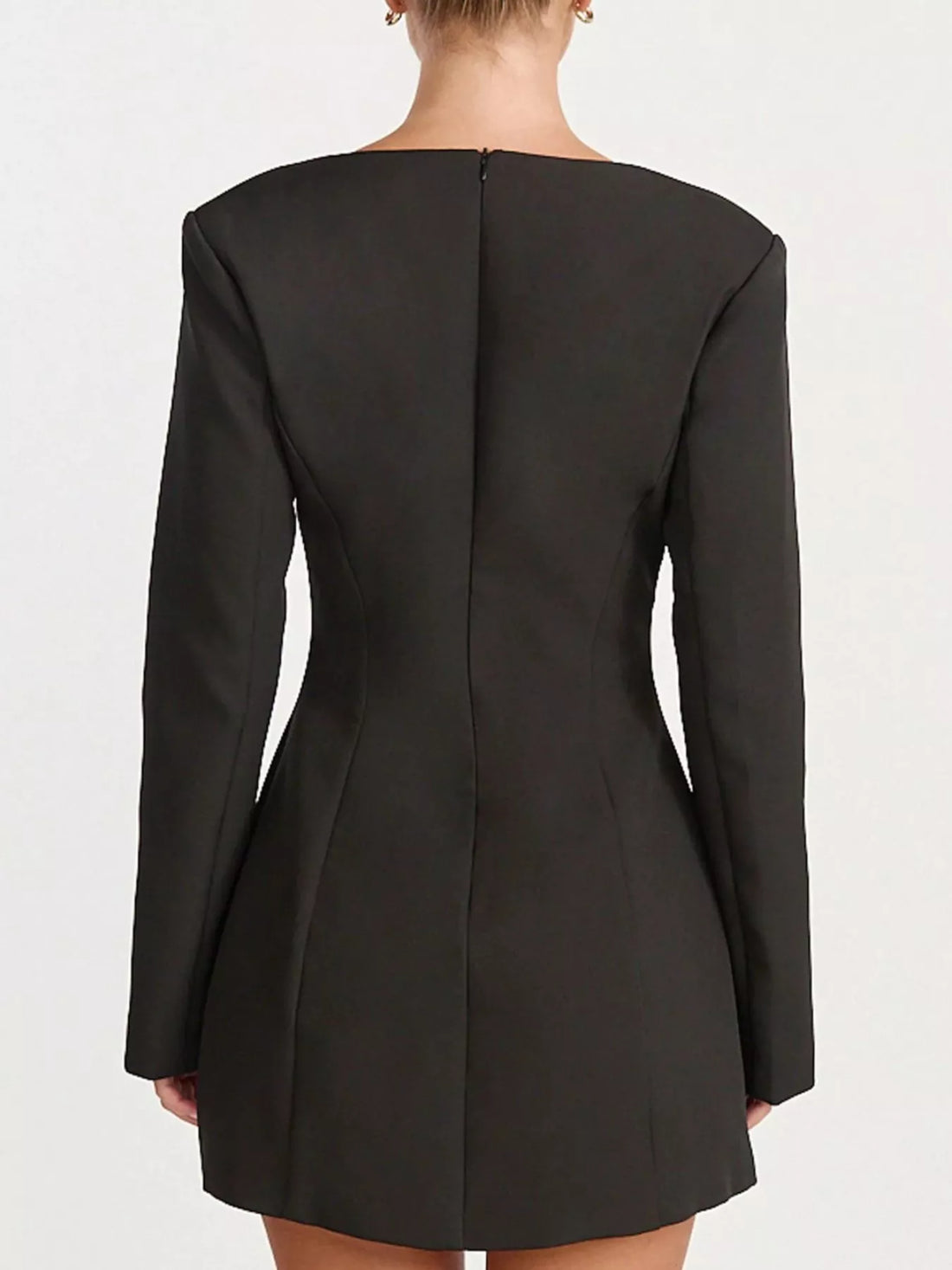 Black blazer dress back with long sleeves and center seam