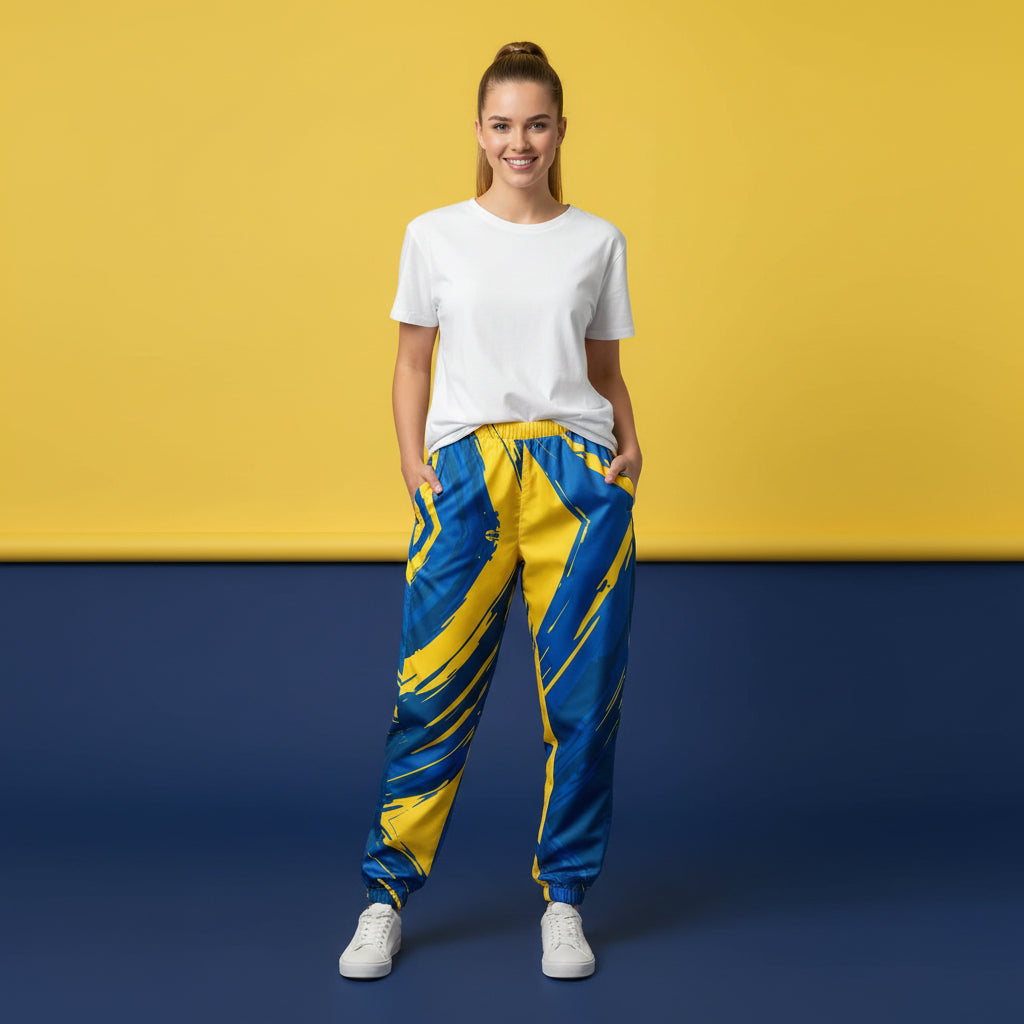 Blue And Yellow Track Pants | Unisex All-Over Print Streetwear Joggers