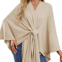Ivory shawl cape with front knot tie and flowing cape sleeves