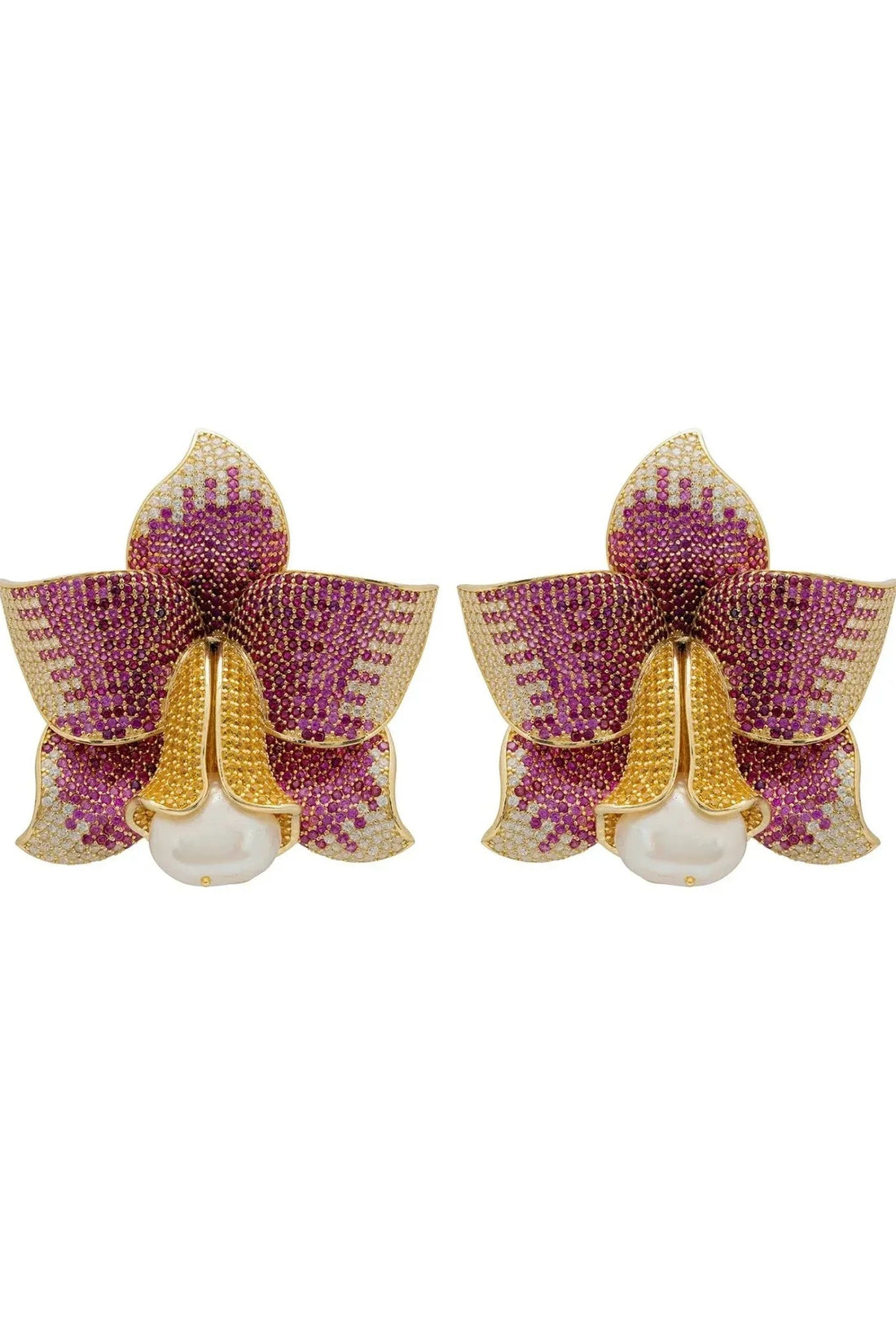 Daffodil With Pearl Earrings Gold Ruby CZ-0
