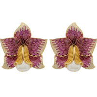 Daffodil With Pearl Earrings Gold Ruby CZ-0