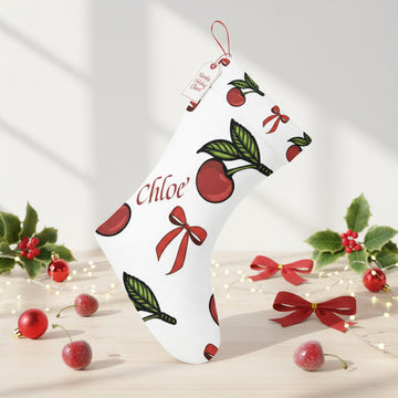 Christmas Stocking Personalised, Cherry Bow Print, Personalized Santa Sack, Holiday Decor