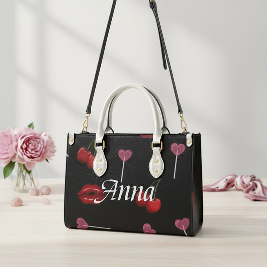 Leather Tote Bag, PU Personalized Cherry Lips Womens Bag, Waterproof for Travel, Large Handbag