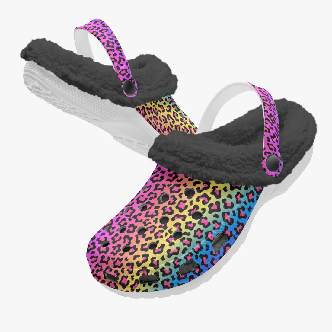 Rainbow Multi Color Leopard Print Lined Clogs