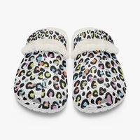 Multi Color Leopard Print White Base Lined Clogs