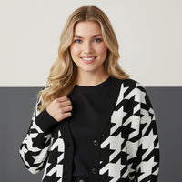 Houndstooth Cardigan | Unisex Aesthetic Preppy Jacquard Knit