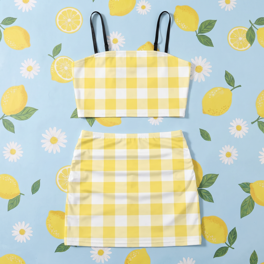 Lemon and White Gingham Co Ord Set - Women&