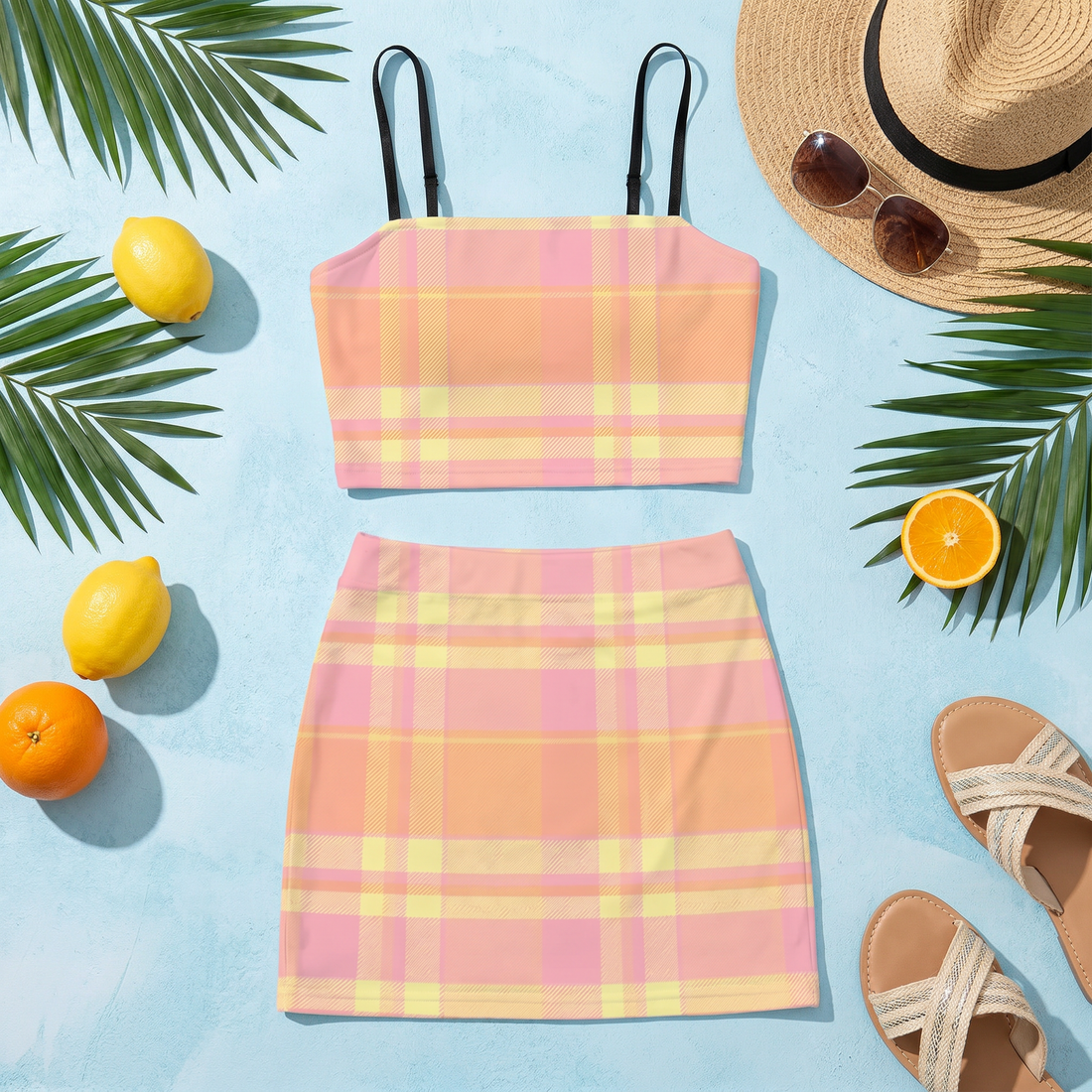 Peach and Lemon Gingham Co Ord Set - Women&