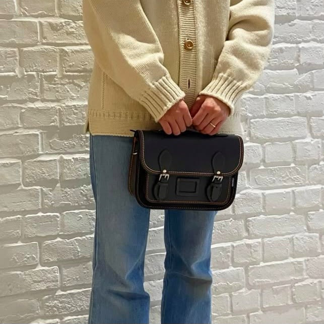 Leather Midi Satchel - Double Stitch - Graphite-1