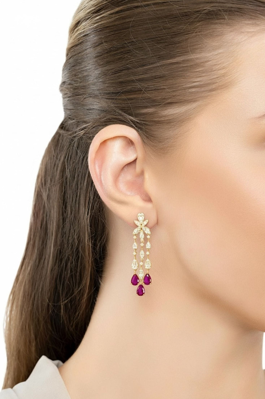 Duchess Ruby Drop Earrings Gold-2