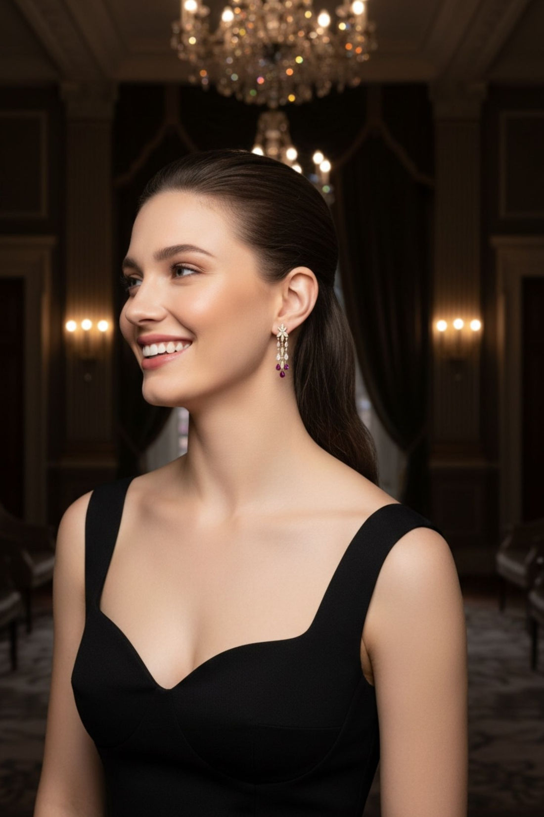 Duchess Ruby Drop Earrings Gold-1
