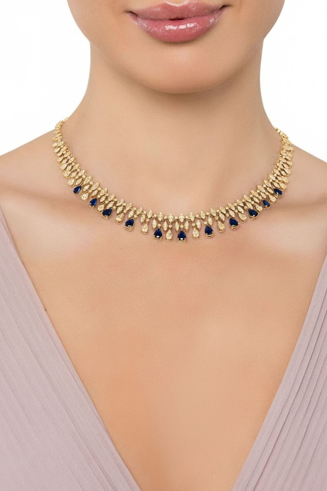 Duchess Sapphire Statement Necklace Gold-3