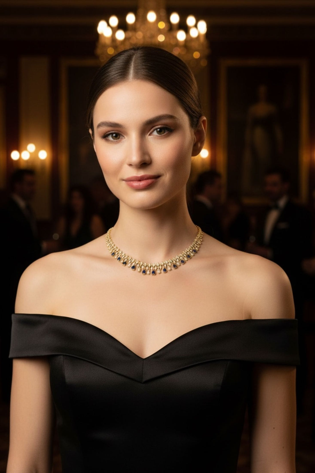 Duchess Sapphire Statement Necklace Gold-1