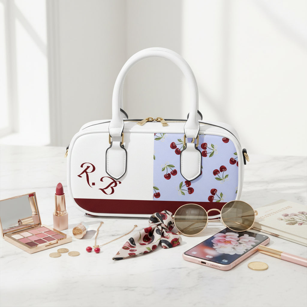 Cross Body Purse, Small Crossbody Bag, Personalized Block Cherry Green PU Leather Top Handle