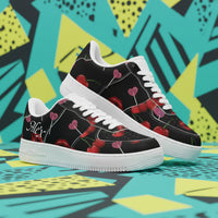 Custom Black & Red Low Top Sneakers | Edgy Cherry Lips & Lollipop Print