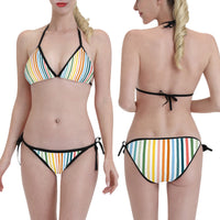 Triangle Bikini Set Multi Colour Pinstripe Print Adjustable Swimwear