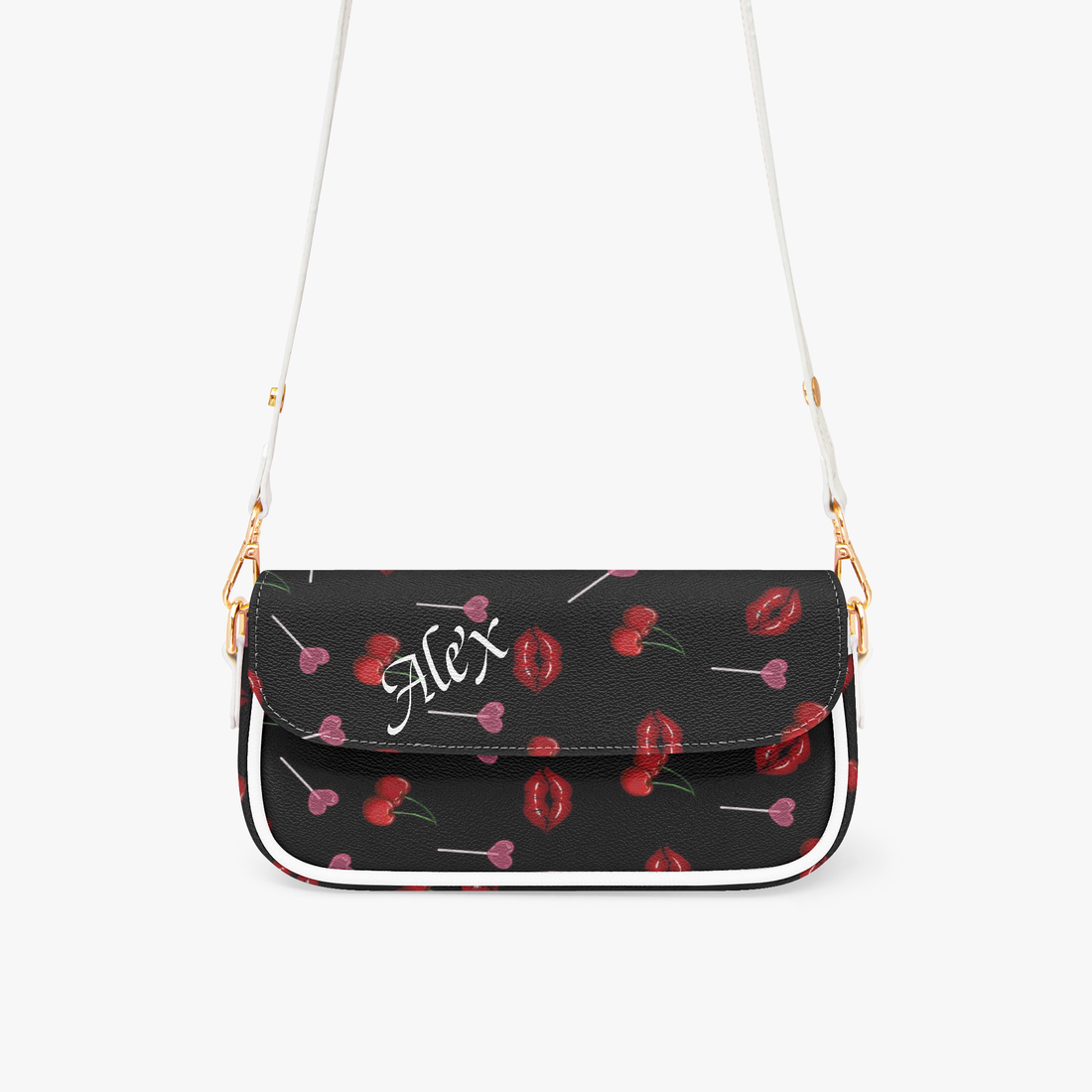 Shoulder Bag Black Small | Personalized Cherry Lips Underarm Purse