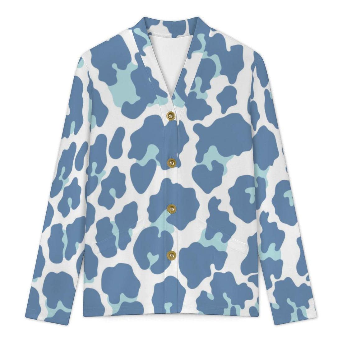 Pastel Blue Leopard Print Buttoned Cardigan