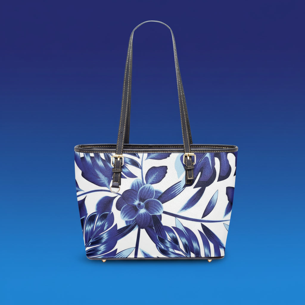 Blue Floral Handbag | Blue Leather Handbag