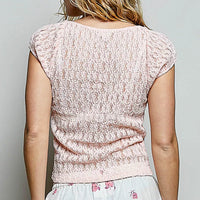 Blush lace sweetheart neck short sleeve top, back view