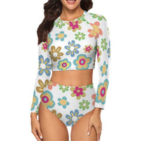T Shirt Bikini Floral Women’s Long Sleeve Two Piece