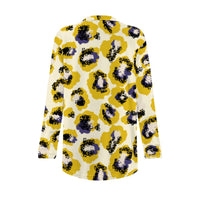 Yellow Leopard Print Open-Front Cardigan with Pockets