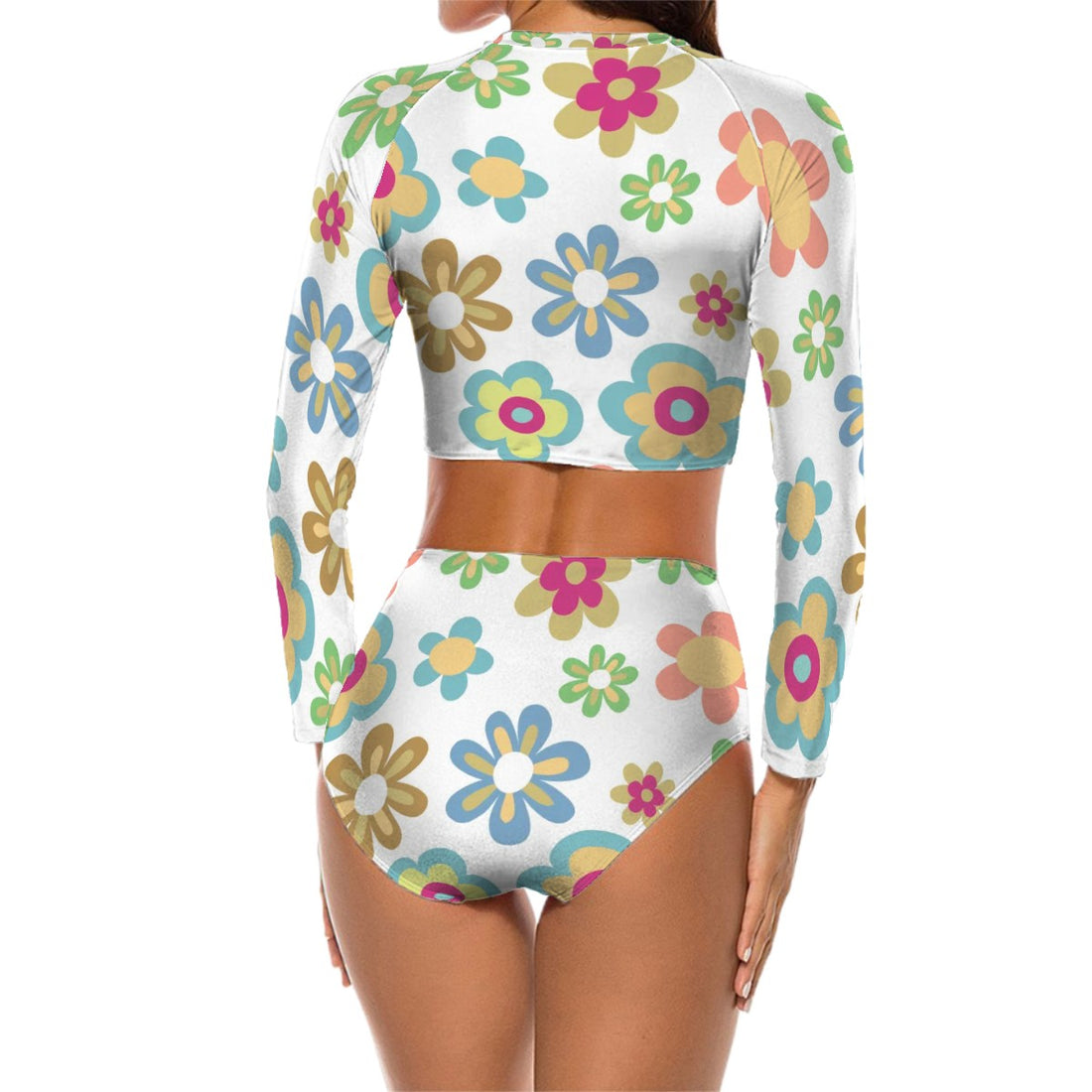 T Shirt Bikini Floral Women’s Long Sleeve Two Piece