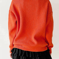 Orange drop-shoulder sweater with crew neck, back view, long sleeves
