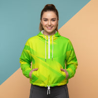 Lime Green Windbreaker | Women's Cropped Pullover Hooded Jacket