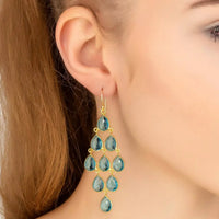 Erviola Gemstone Cascade Earrings Gold Blue Topaz-1