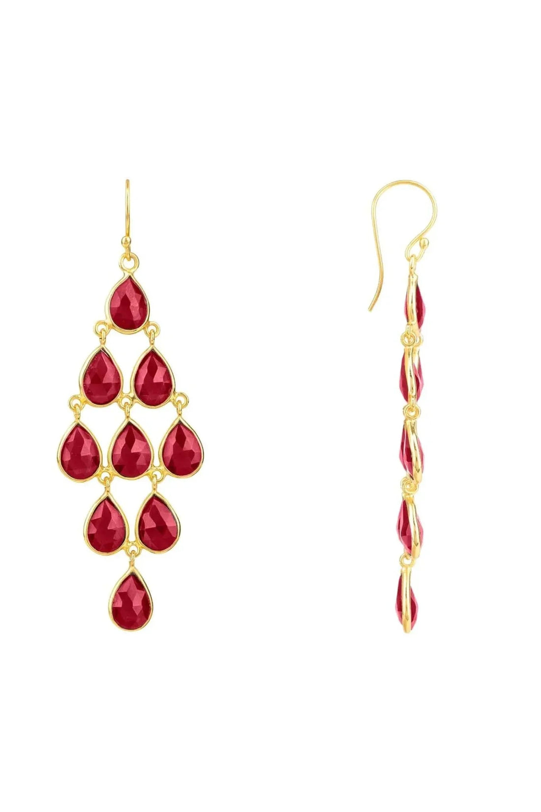 Erviola Gemstone Cascade Earrings Gold Garnet-2