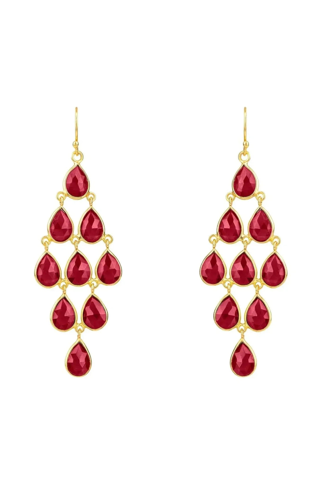 Erviola Gemstone Cascade Earrings Gold Garnet-0