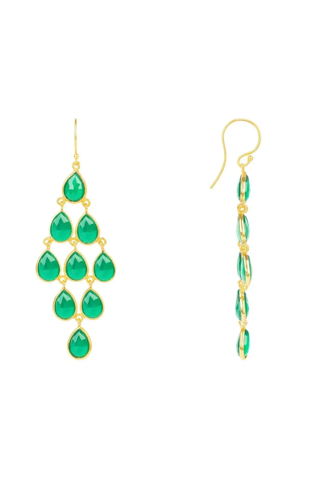 Erviola Gemstone Cascade Earrings Gold Green Onyx-1
