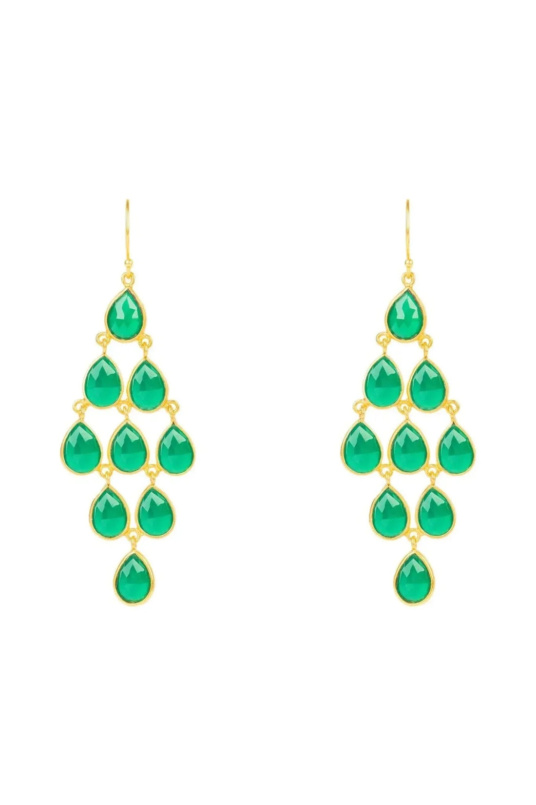 Erviola Gemstone Cascade Earrings Gold Green Onyx-0