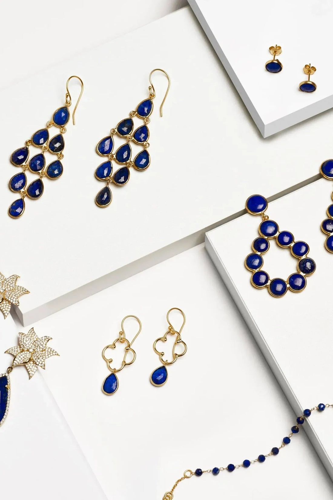 Erviola Gemstone Cascade Earrings Gold Lapis Lazuli-3