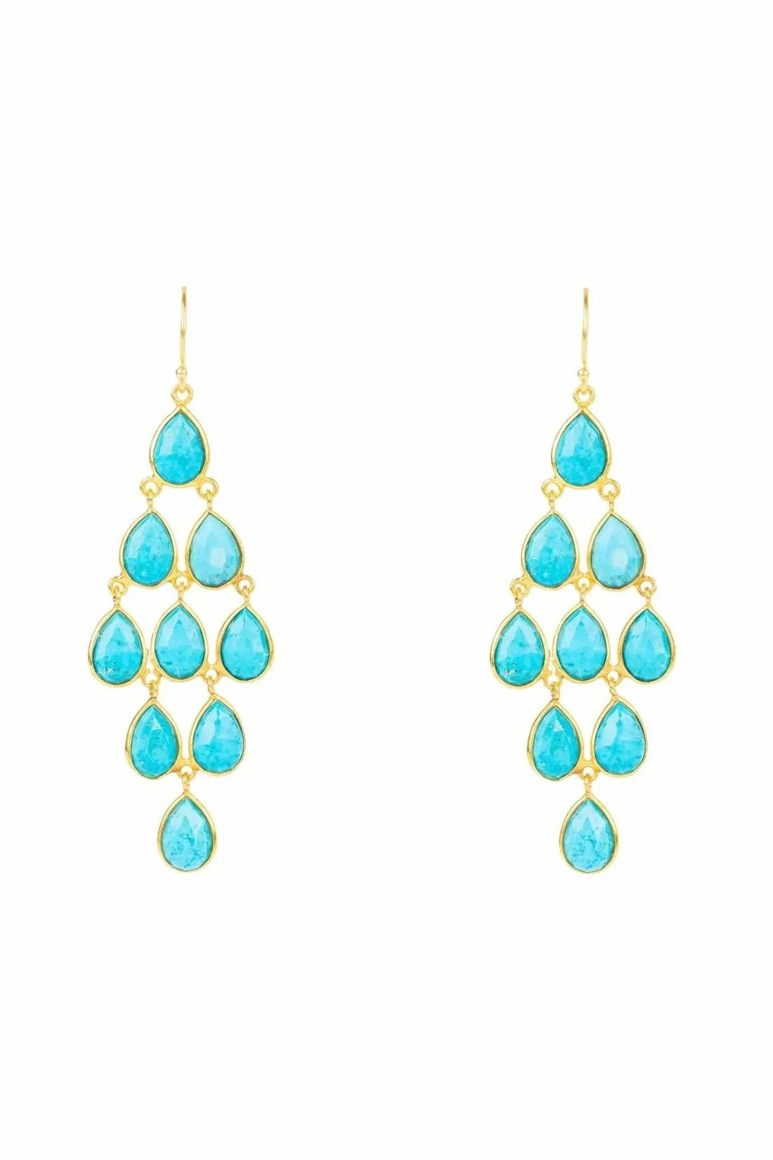 Gold-tone gemstone cascade earrings with turquoise teardrop drops