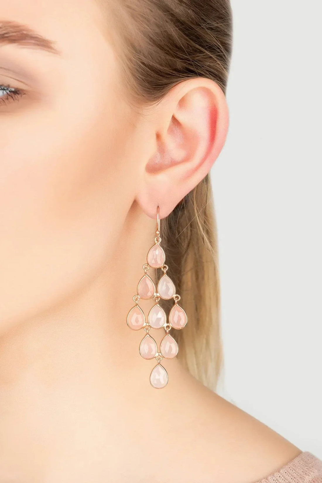 Erviola Gemstone Cascade Earrings Rose Gold Rose Quartz-1