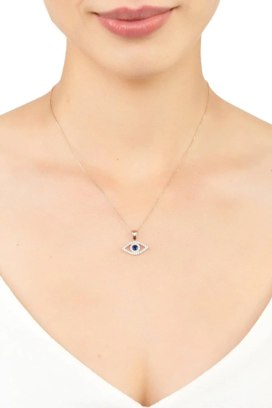 Evil Eye Elliptical Necklace Blue Rosegold-1