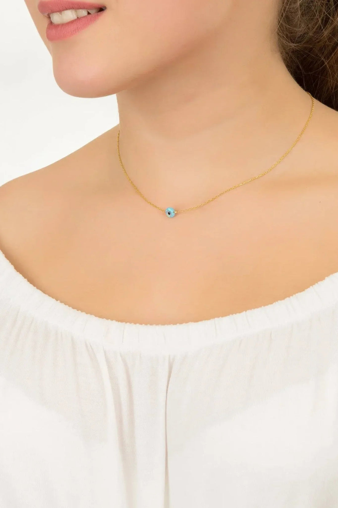 Evil Eye Mini Opalite Pendant Necklace Gold-1