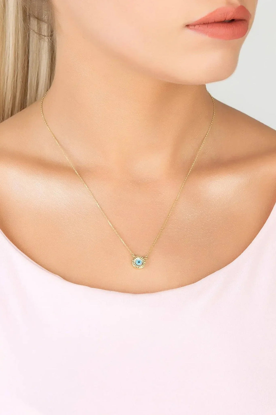 Evil Eye Mother Of Pearl Necklace Cz Gold-1