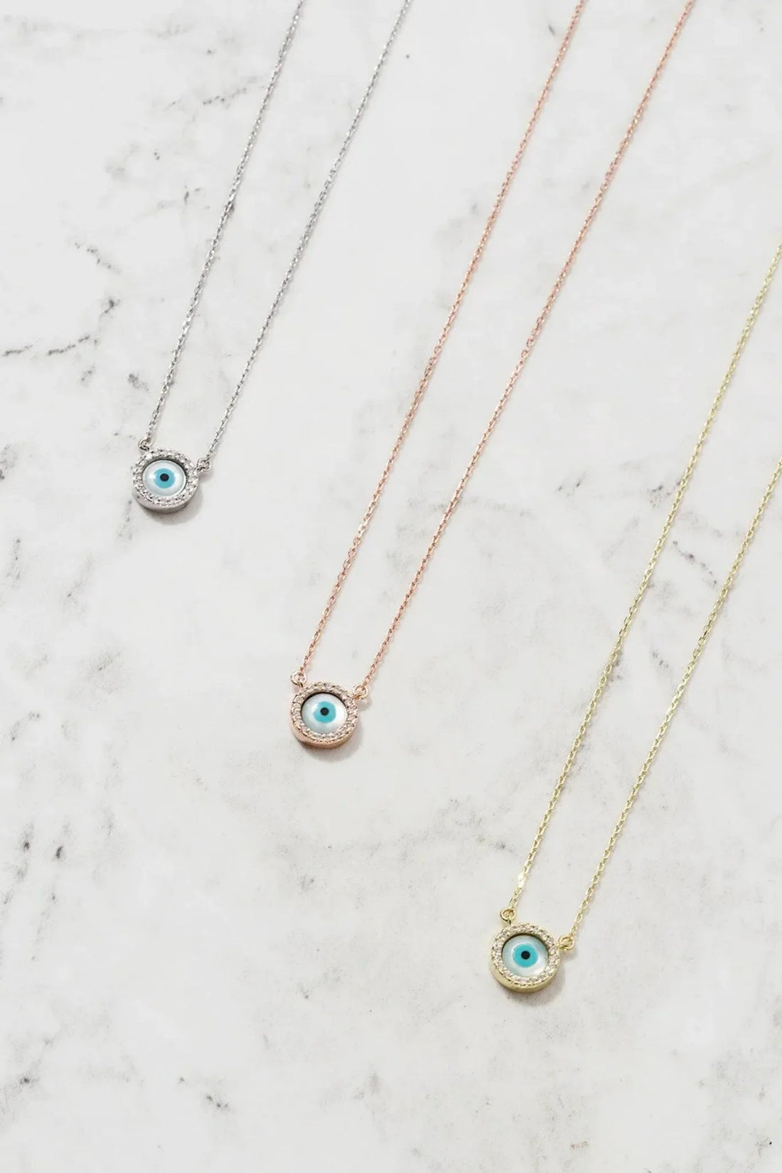 Evil Eye Mother Of Pearl Necklace Cz Gold-2