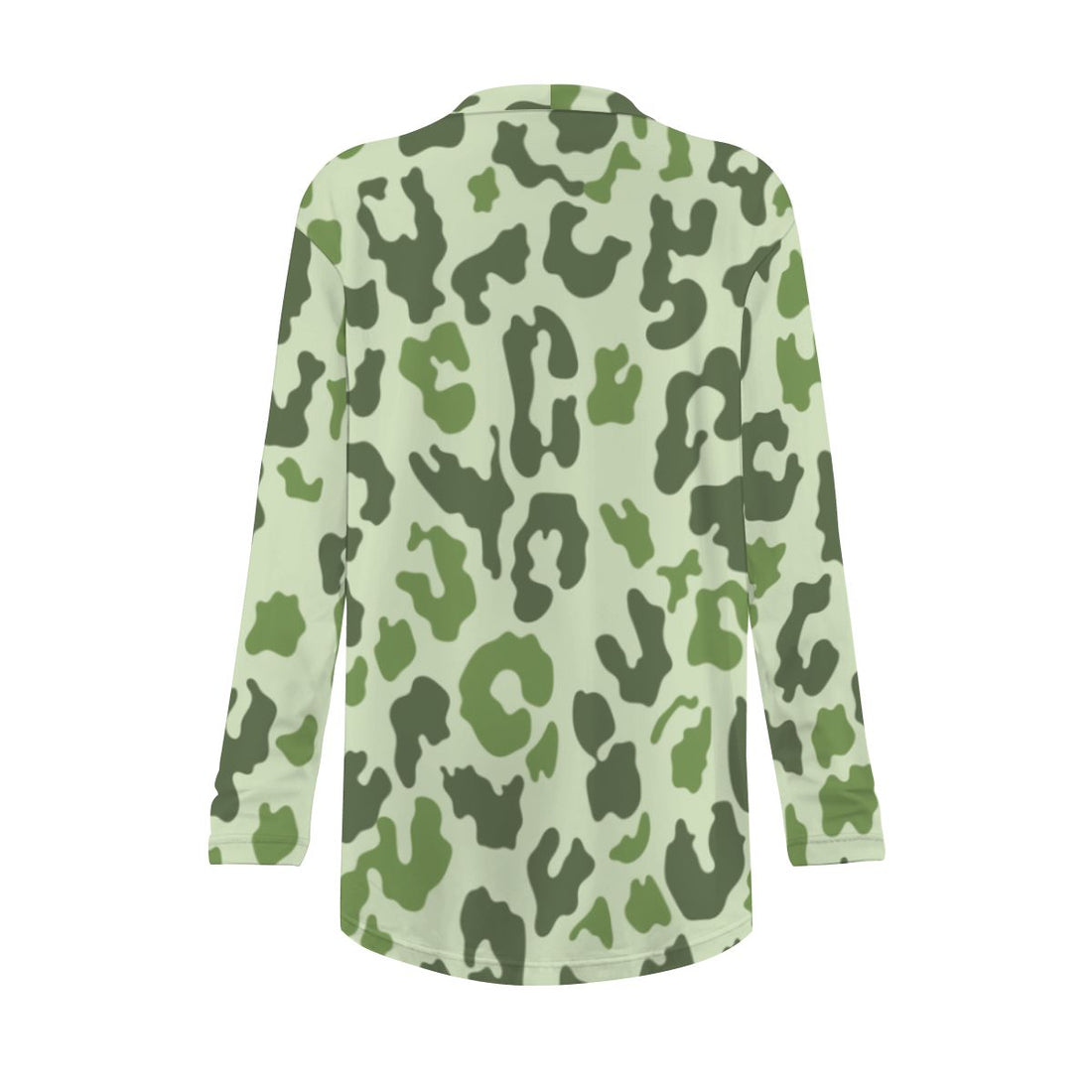 Green Leopard Print Open-Front Cardigan with Pockets