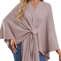 Women’s drape shawl cape in light gray with front tie and wide sleeves