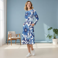 Botanical Bloom Blue Floral Dress | White and Blue Midi
