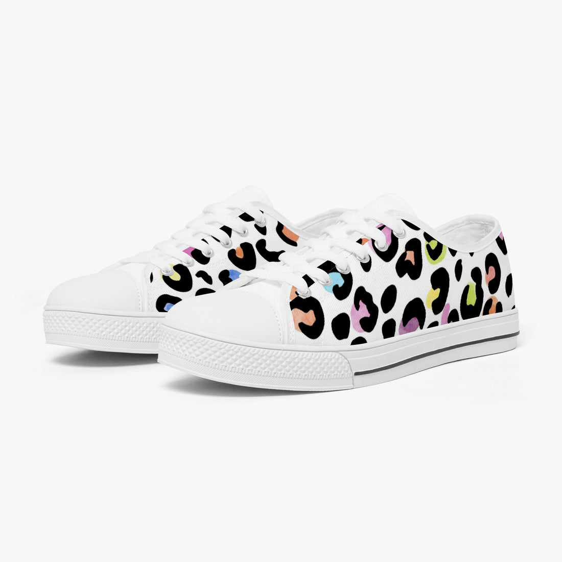 Leopard Print Trainers Womens White Multi Color Canvas Low Top Shoes