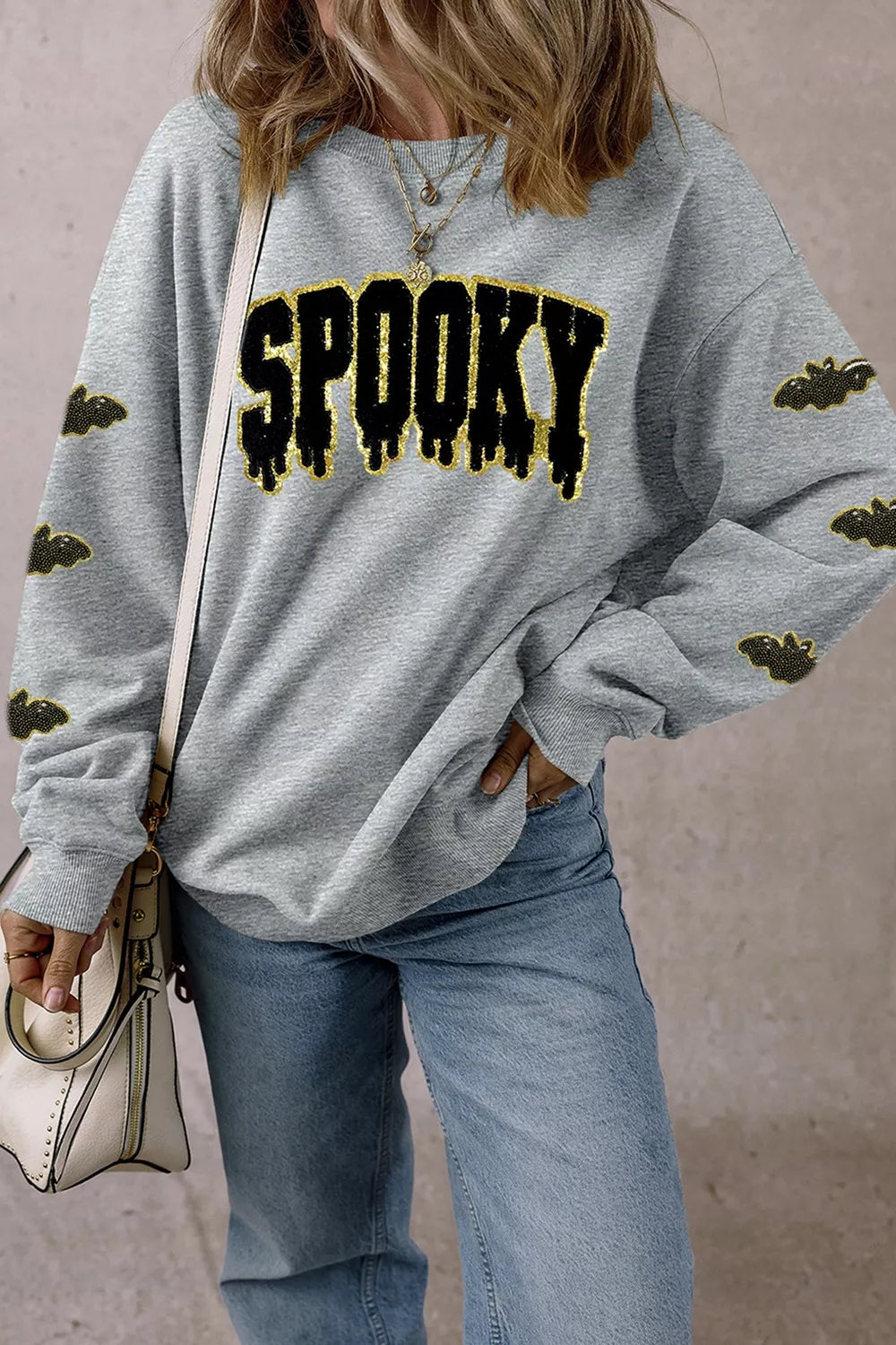 Gray pullover sweatshirt with sequin &