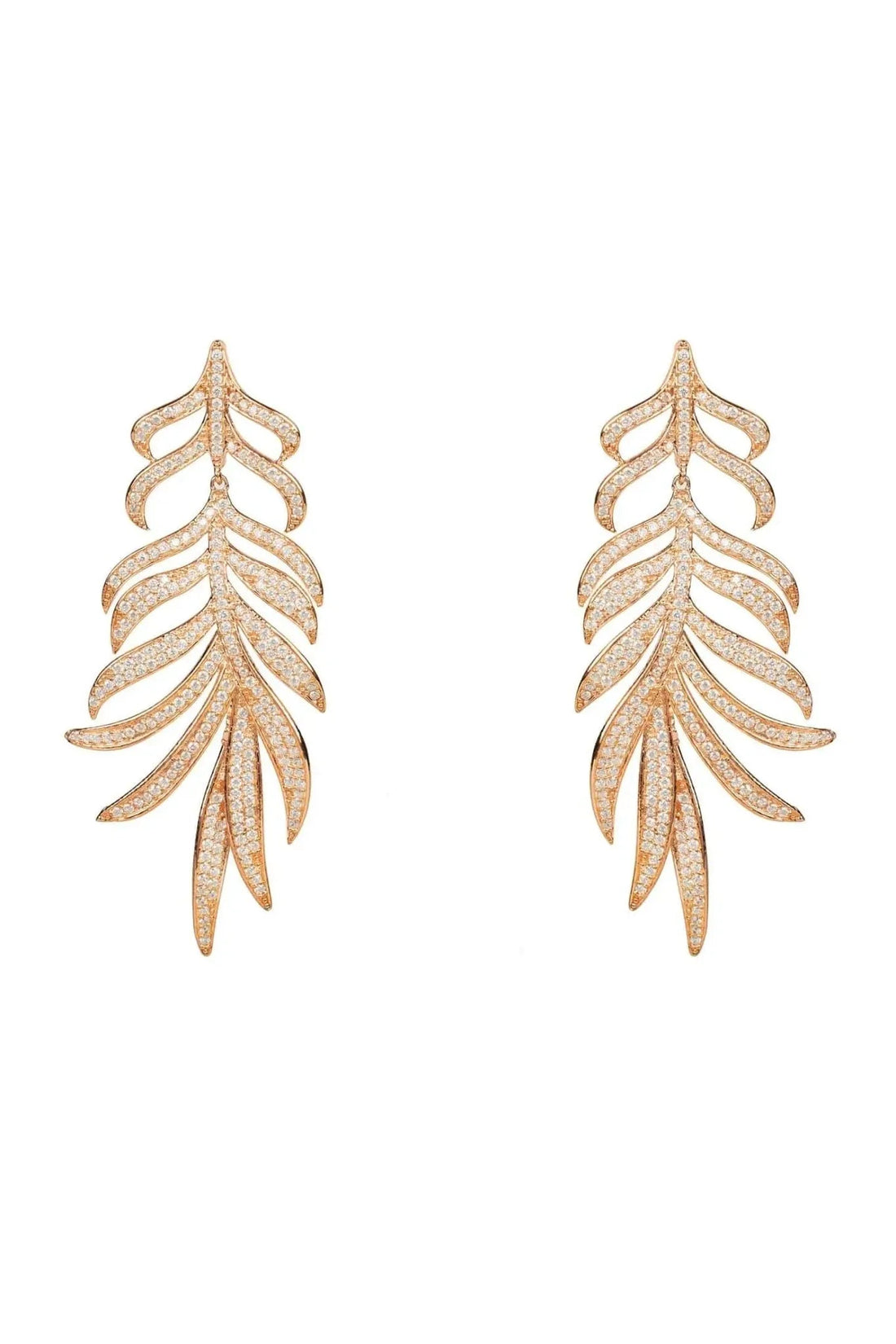 Feathered Leaf Statement Drop Earrings Rosegold-0